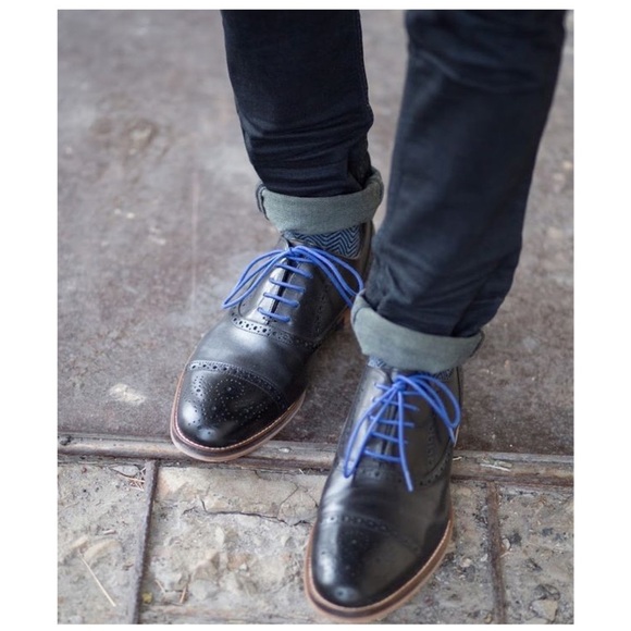 Johnston & Murphy Conard Cap toe Oxford Casual Shoes Black with Blue Lace - Picture 2 of 12